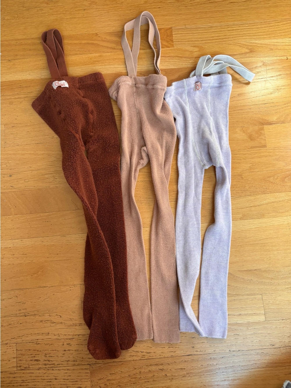 Kids Cozy Knit Tights with Suspenders - Brown, Tan, Light Purple